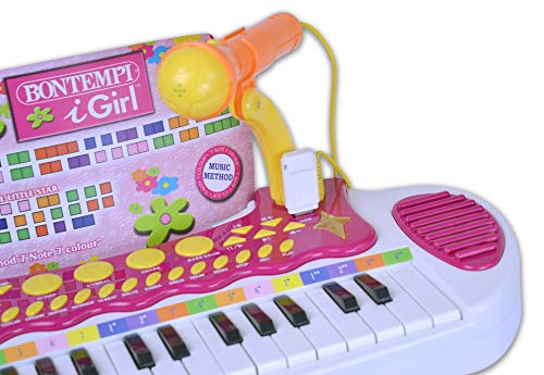 Bontempi 31 Llave Elec. Teclado I Chica con MICR. Patas y Taburete + Enchufe USB para Flash Drive, Multicolor (I Com S.p.A. Bontempi133672)