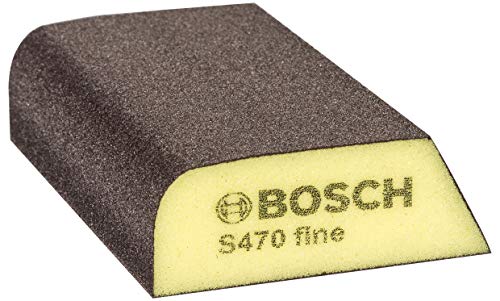 Bosch Professional S471 Medium Esponja abrasiva para Superficies y Bordes, Gris/Naranja, Medio + Esponja Abrasiva Fino, Amarillo, Marron, 68 x 97 x 27 mm + Esponja de Lijado súperfina