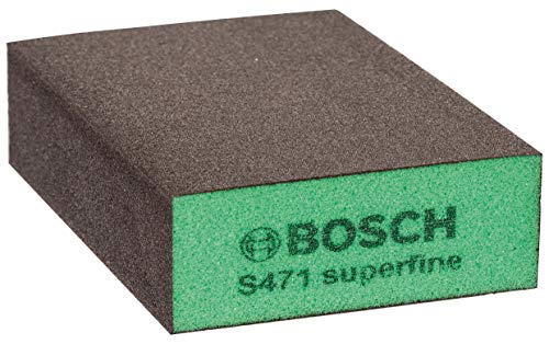 Bosch Professional S471 Medium Esponja abrasiva para Superficies y Bordes, Gris/Naranja, Medio + Esponja Abrasiva Fino, Amarillo, Marron, 68 x 97 x 27 mm + Esponja de Lijado súperfina