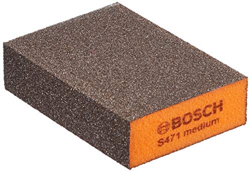 Bosch Professional S471 Medium Esponja abrasiva para Superficies y Bordes, Gris/Naranja, Medio + Esponja Abrasiva Fino, Amarillo, Marron, 68 x 97 x 27 mm + Esponja de Lijado súperfina