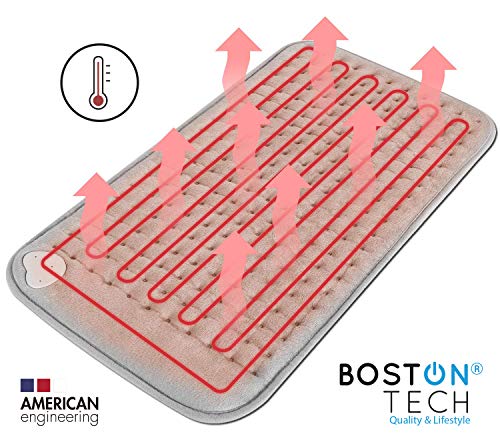 Boston Tech WE-115 Almohadilla Termica de 30x60 Cm. Color Gris. Manta Eléctrica de Calentado rápido, Tres niveles de temperatura, Apagado Automático.