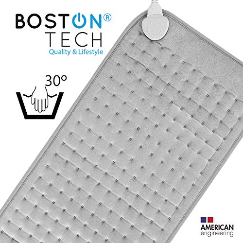 Boston Tech WE-115 Almohadilla Termica de 30x60 Cm. Color Gris. Manta Eléctrica de Calentado rápido, Tres niveles de temperatura, Apagado Automático.