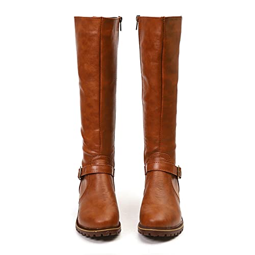 Botas Militares Mujer Botas para Mujer Hasta La Rodilla Botas Altas De Invierno Forro De Piel Botas Altas Zapatos Planos CáLidos Botas Anchas Retro Zapatos Casuales Botas Con Hebilla