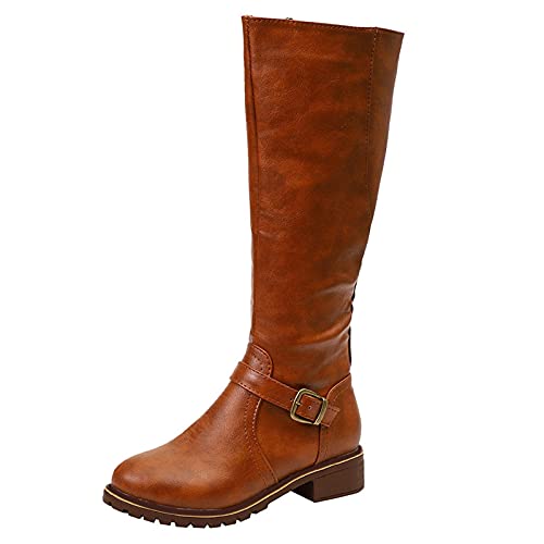 Botas Militares Mujer Botas para Mujer Hasta La Rodilla Botas Altas De Invierno Forro De Piel Botas Altas Zapatos Planos CáLidos Botas Anchas Retro Zapatos Casuales Botas Con Hebilla