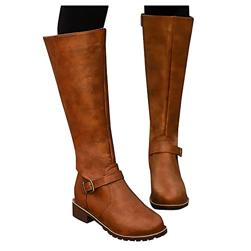 Botas Militares Mujer Botas para Mujer Hasta La Rodilla Botas Altas De Invierno Forro De Piel Botas Altas Zapatos Planos CáLidos Botas Anchas Retro Zapatos Casuales Botas Con Hebilla