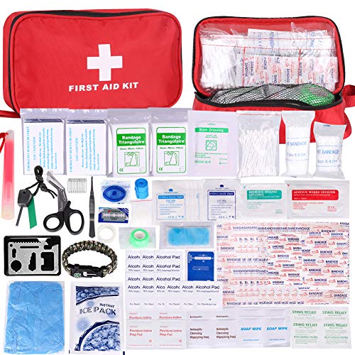 Botiquín de Primeros Auxilios de 200 Piezas,con Hielo, Manta de Emergencia,Máscara de RCP, Survival Tools Kit Bolsa Médica Emergencias para Coche, Hogar, Camping, Caza, Viajes, Aire Libre o Deportes