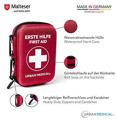 Botiquín de primeros auxilios Premium de Alemania. | Urban Medical® | DIN 13167 l Para acampar, para hacer deporte, para viajar, para la bicicleta o para la casa.