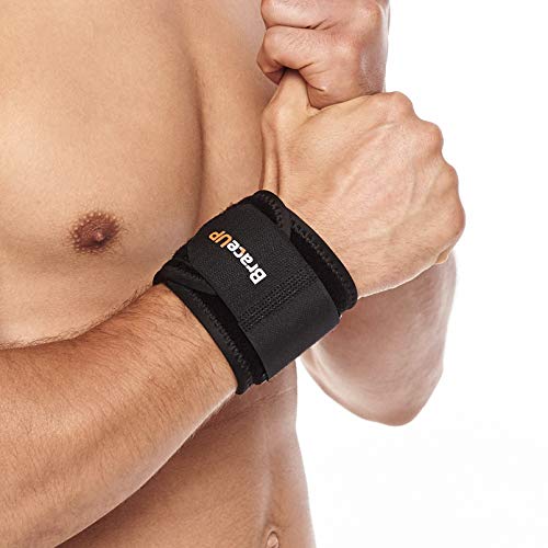 BraceUP Wrist Compression Strap and Support, One Size Adjustable (Black) by BraceUP