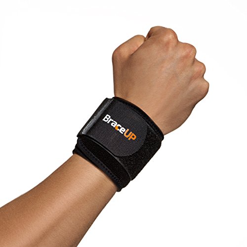 BraceUP Wrist Compression Strap and Support, One Size Adjustable (Black) by BraceUP