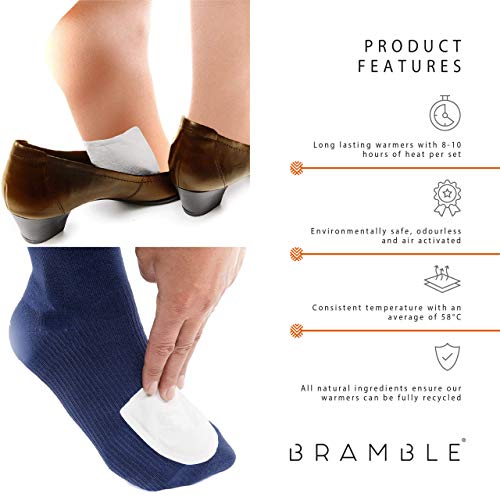 Bramble - 40 Pares Premium Calentadores de Pies - Foot Warmers Adhesivos / 8-10 Horas de Calor Calmante / Ambientalmente Seguro, Inodoro, Activado por Aire - Oxidación 100% Natural