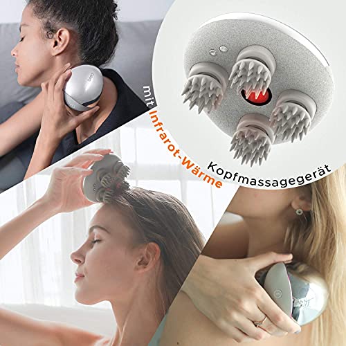 Breo Masajeador de Cabeza, Masaje Relajante de Cuero Cabelludo para Dolor de Cabeza, Mejora de Circulación Sanguínea con Calor, Recargable e Impermeable (Seco y Húmedo) - Scalp mini Pro