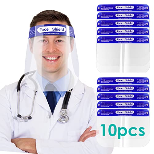 BRGOOD 10 Piezas Pantalla Protección Facial, Protectores Faciales de Seguridad, Ajustable, Transparente, para Gotas, Saliva, Polen y Polvo, para Niños y Adultos, Servicios Médicos, Cocina