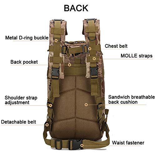 Bruce Lin-UK Mochila Táctica Militar de 25L,Mochila de Asalto Molle,Bolsa de Emergencia 3 Días,Aire Libre Combate Camuflaje Mochilas de Marcha Impermeable para Acampada,Senderismo,Caza,Montañismo