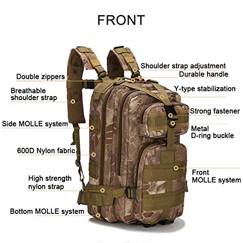 Bruce Lin-UK Mochila Táctica Militar de 25L,Mochila de Asalto Molle,Bolsa de Emergencia 3 Días,Aire Libre Combate Camuflaje Mochilas de Marcha Impermeable para Acampada,Senderismo,Caza,Montañismo