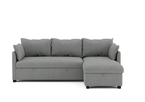 BUDWING Orlando Hogar Sofá Cama 3 Plazas Chaise Longue Esquinero Reversible Izquierda o Derecha con Arcón Tapizado Tela Gris Sofá de Salon Decoración de Hogar Cojines y Tapicería 221 x 162 x 90