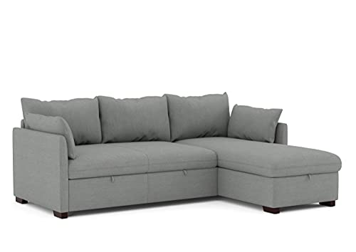 BUDWING Orlando Hogar Sofá Cama 3 Plazas Chaise Longue Esquinero Reversible Izquierda o Derecha con Arcón Tapizado Tela Gris Sofá de Salon Decoración de Hogar Cojines y Tapicería 221 x 162 x 90