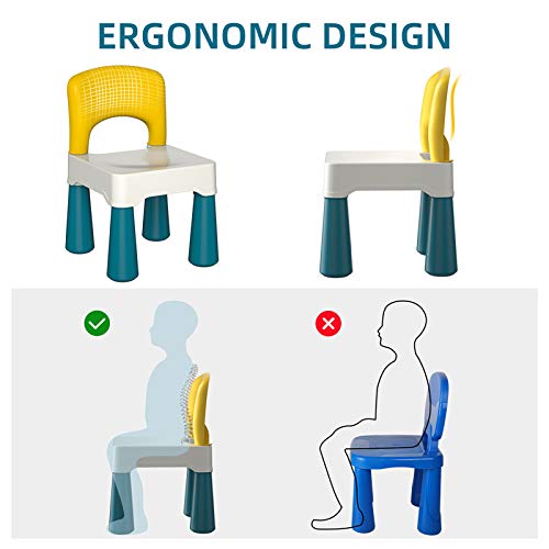 burgkidz Silla de Plástico con Respaldo Curvo, Adición Mesa de Actividades para Niños y Niñas en Bloques de Construcción, Altura de 9.3", Peso Máximo 100 Kg/220lb