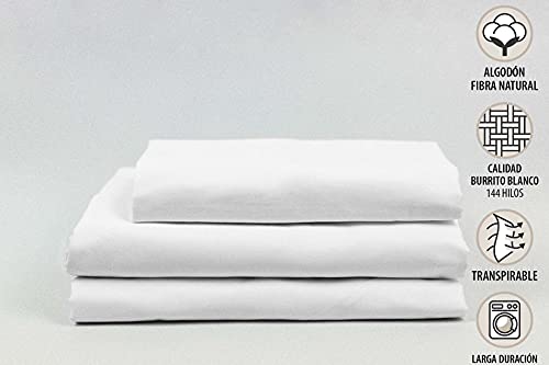 Burrito Blanco Sábanas de Hostelería | Sábana 135 | Juego de Sábanas | Ropa de Cama Algodón | Fácil Planchado | Color Blanco | Disponible en Más Medidas