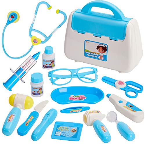 BUYGER Conjunto Medico Juguetes con Luces y Sonido Maletin Doctora Kit Enfermera Juguetes Juegos de rol Regalos de Cumpleaños de Navidad para Niña Niños Bebé 3 4 5 Años (Azul)