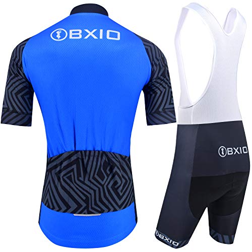 BXIO Completo Ciclismo Estivo Manica Corta, Maglia Ciclismo Uomo con Cerniera Completa e Salopette conImbottitura in Gel, BLU (207, Salopette), 5XL