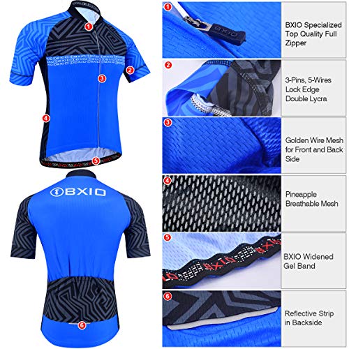 BXIO Completo Ciclismo Estivo Manica Corta, Maglia Ciclismo Uomo con Cerniera Completa e Salopette conImbottitura in Gel, BLU (207, Salopette), 5XL