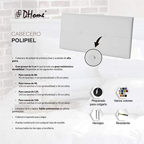 Cabecero de Polipiel o Tela AQUALINE Pro cabeceros Cabezal tapizado Cama Lujo (Polipiel Blanco, 90cm (Camas 70/80/90))