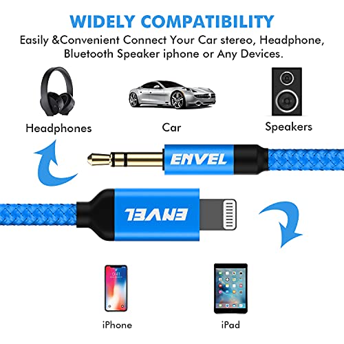 Cable auxiliar de 3,5 mm compatible con iPhone cable auxiliar compatible con iPhone 12 11/X/8/8 7 Plus/XS MA/XR para radio de coche altavoces adaptador de auriculares compatible con color azul