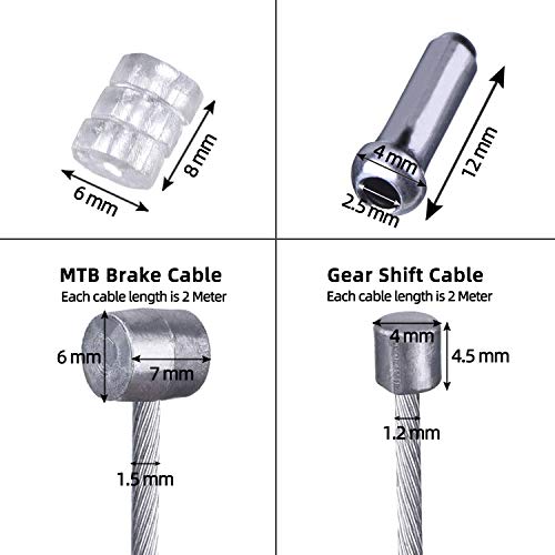 Cable Freno Bicicleta, Universal Cable Cambio Bicicleta Montaña 2m con Terminales y Donuts, 2 Set Cables Cambio MTB y Cables de Freno Bicicleta para Montaña