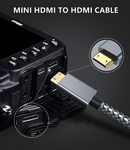 Cable Mini HDMI a HDMI 2M, Cord Mini HDMI 4K 60Hz Trenzado de Nailon para Cámara DSLR,Videocámara,Tarjeta Gráfica de Vídeo,Computadora portátil,Proyector Pico,Raspberry Pi Zero W,Neogeo 2,3D ARC