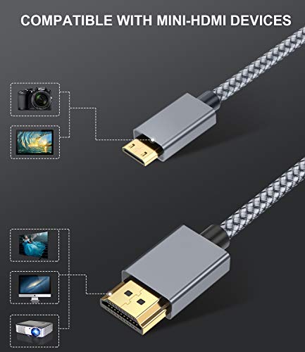 Cable Mini HDMI a HDMI 2M, Cord Mini HDMI 4K 60Hz Trenzado de Nailon para Cámara DSLR,Videocámara,Tarjeta Gráfica de Vídeo,Computadora portátil,Proyector Pico,Raspberry Pi Zero W,Neogeo 2,3D ARC