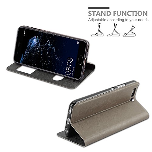 Cadorabo Funda Libro para Huawei P10 en MARRÓN Piedra - Cubierta Proteccíon con Cierre Magnético, Función de Suporte y 2 Ventanas- Etui Case Cover Carcasa