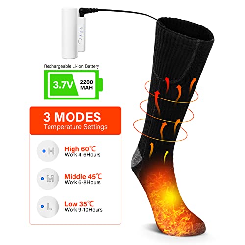 Calcetines Calefactables para Hombres Mujeres,Calcetines Eléctricos Batería Recargable Calcetines con 3 ajustes de Calor Calcetines Térmicos de Invierno para Camping,Pesca,Ciclismo, Esquí,Tamaño Libr