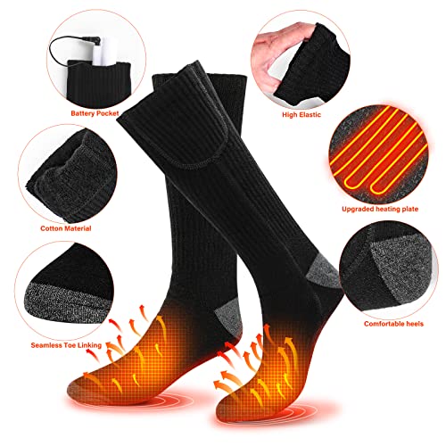 Calcetines Calefactables para Hombres Mujeres,Calcetines Eléctricos Batería Recargable Calcetines con 3 ajustes de Calor Calcetines Térmicos de Invierno para Camping,Pesca,Ciclismo, Esquí,Tamaño Libr