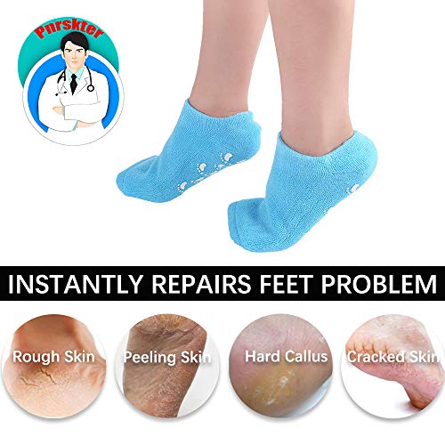 Calcetines hidratantes, 2 pares Medias de gel Calcetines suaves de gel hidratante, Medias de gel de spa Para reparar y suavizar pieles de pies agrietados secos, Noche de día Care Skin(AZUL y ROSA)