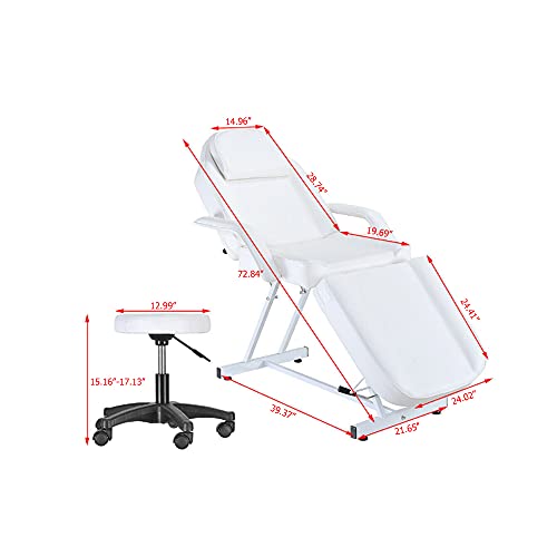 Cama de Masaje,Sillón Cama Plegable,Camilla Profesional para Tratamiento de Multiusos de Belleza,Estetica,Fisioterapia,Tatuajes,Ortopedia,Acupuntura,Depilación con Taburete (Soporte 150kg) (Negro)