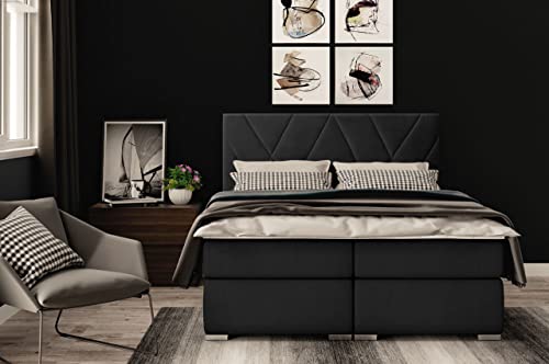 Cama de Matrimonio con canapé Lara, Cama Continental, canapé, 140/160/180 cm, Cama con Almacenamiento (160 cm x 200 cm, Black)