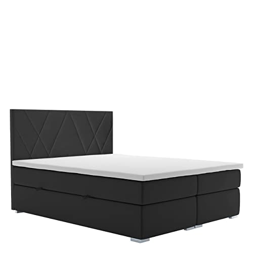 Cama de Matrimonio con canapé Lara, Cama Continental, canapé, 140/160/180 cm, Cama con Almacenamiento (160 cm x 200 cm, Black)