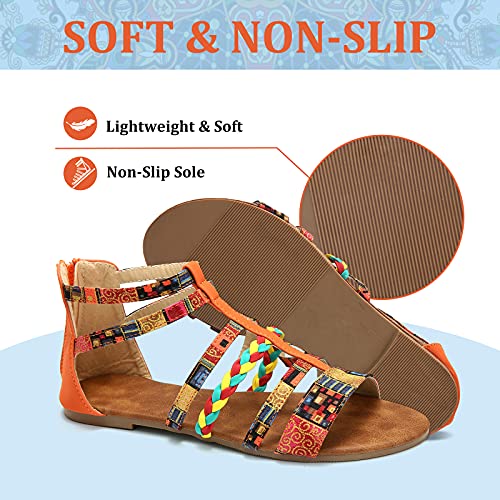 Camfosy Sandalias para Mujer, Summer Beach Sandalias Planas Abierta Boho para Mujer Chanclas Romanas de Mujer Cómodas con Correa en el Tobillo Chanclas para Vacaciones, Caminar Azul