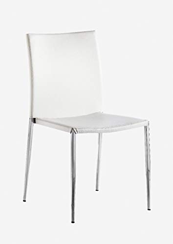 Camino a Casa® | Set x2 Sillas Comedor, sillas Cocina, Silla Yoli Blanca, Tela de Piel sintética, Espuma de Eliocel en Asiento y Respaldo con Densidad de 30Kg, Estructura Hierro Cromado y DM