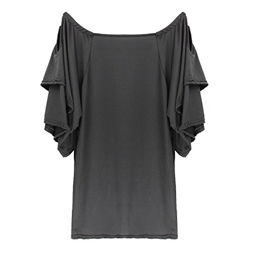 Camisa Hombro Al Aire Mujer Pulover Manga Corta Murcielago Camiseta Cuello Barco Blusa con Volantes Fiesta Sudadera Verano Larga Tunica Playa Talla Grande Basic Tee Bardot Top Liso Jersey Off Shoulder