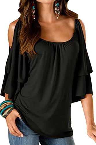 Camisa Hombro Al Aire Mujer Pulover Manga Corta Murcielago Camiseta Cuello Barco Blusa con Volantes Fiesta Sudadera Verano Larga Tunica Playa Talla Grande Basic Tee Bardot Top Liso Jersey Off Shoulder