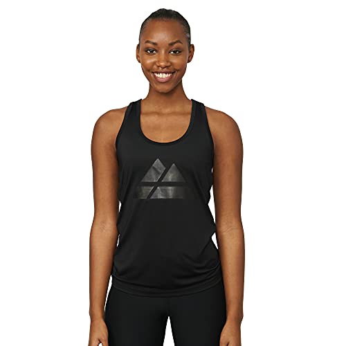 Camiseta Deportiva sin Mangas para Mujer, Pack de 1, Camiseta Suelta Racerback con Espalda Descubierta para el Gimnasio, Hacer Ejercicios, Correr, Yoga (Negro/Logo Negro Oversize, Small)