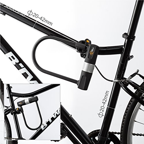 Candado U Lock Para Bicicleta con con Cable - Robusto Candado U Lock VIA VELO, Cerradura de Bloqueo de 14mm y 10mm x1.8m Cable con Soporte de Montaje para Bicicleta