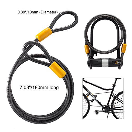 Candado U Lock Para Bicicleta con con Cable - Robusto Candado U Lock VIA VELO, Cerradura de Bloqueo de 14mm y 10mm x1.8m Cable con Soporte de Montaje para Bicicleta