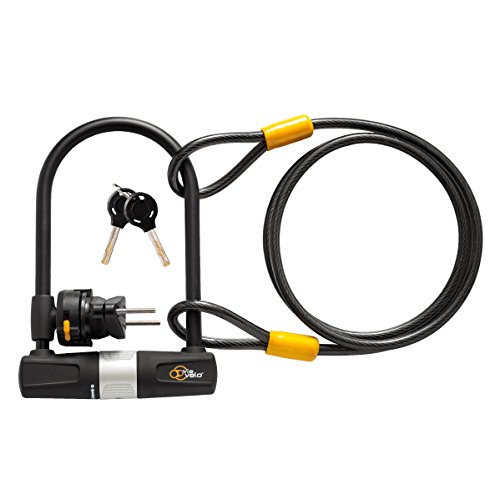 Candado U Lock Para Bicicleta con con Cable - Robusto Candado U Lock VIA VELO, Cerradura de Bloqueo de 14mm y 10mm x1.8m Cable con Soporte de Montaje para Bicicleta