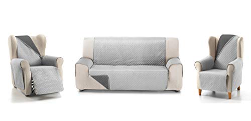 Cardenal Textil RUBÍ Cubre Sofa Bicolor Reversible, Poliéster, Perla/Gris, 1 Plaza/Relax