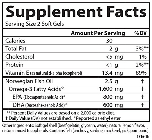 Carlson Labs Elite Omega-3 Gemas, 1600 Mg De Limón Natural 90 Unidades 290 g