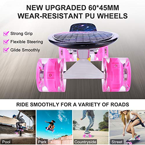 Caroma Skateboard Completo para Niños Niñas, 22 Pulgadas Retro Mini Cruiser Skateboard con Led Light Up Ruedas para Adulto Adolescente