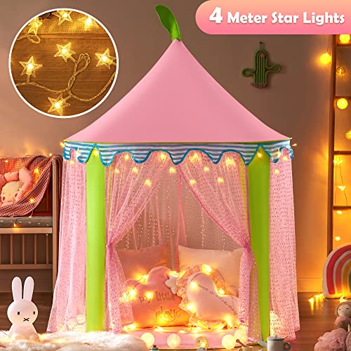 Carpa para niños + Luces de una Estrella Castillo de Princesa para niñas- Glitter Castle Pop Up Play Carpa Tote Bag - Niños Playhouse Toy para Juegos de Interior y Exterior 41 "X 55" (DxH)