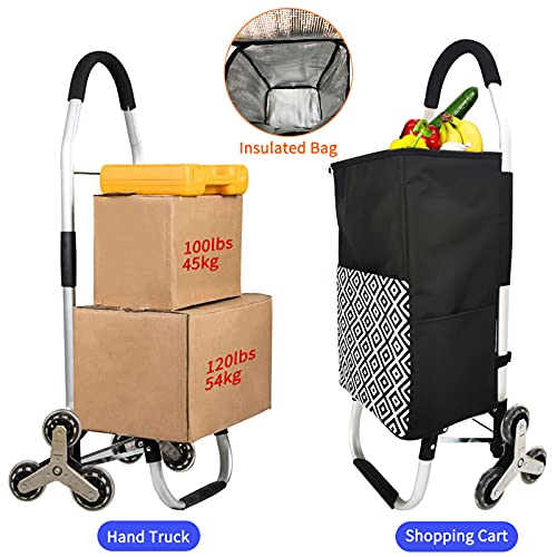 Carrito De Compras Plegable Con Ruedas&Bolsa De Compras Reutilizable Aislada - Carrito De Servicio De Elevación De Escaleras - Carrito Liviano E Impermeable (Blanco&Negro)